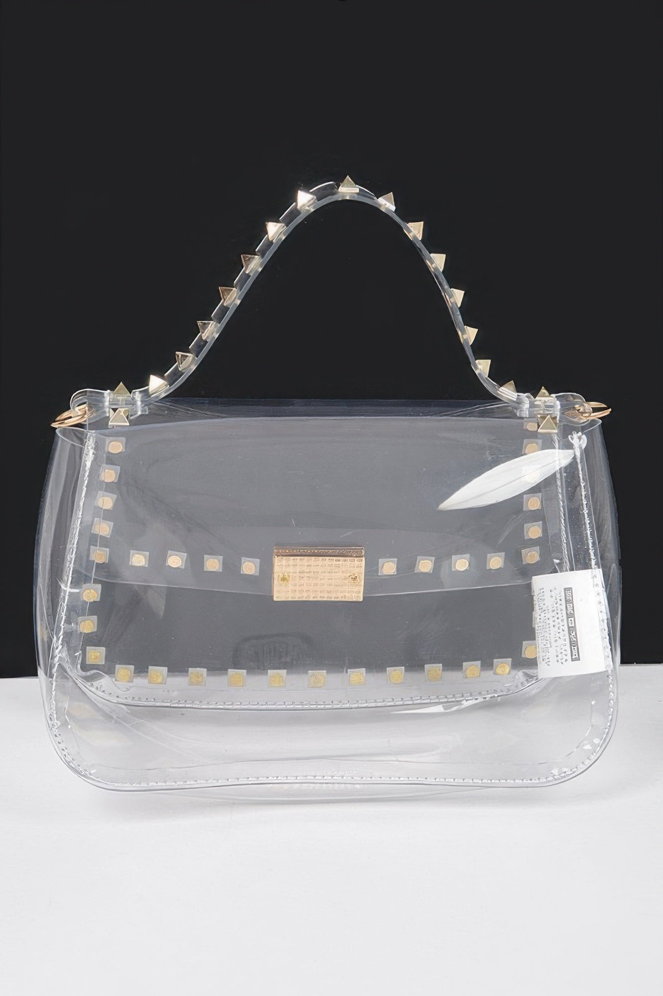 Transparent Metal Studded Top Handle Bag