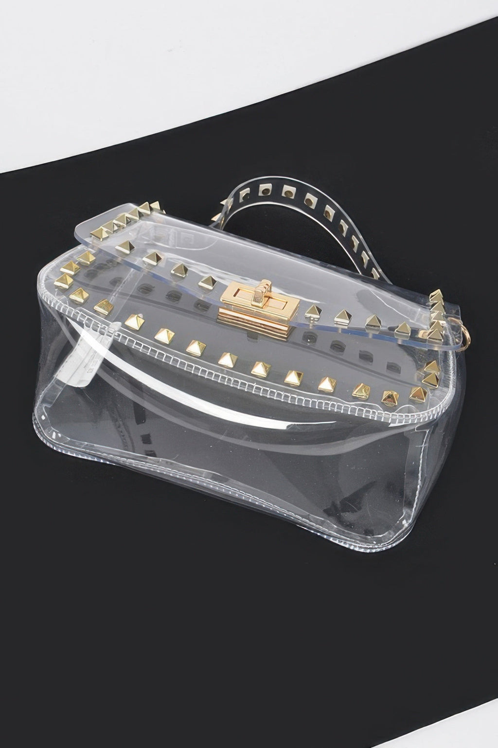 Transparent Metal Studded Top Handle Bag