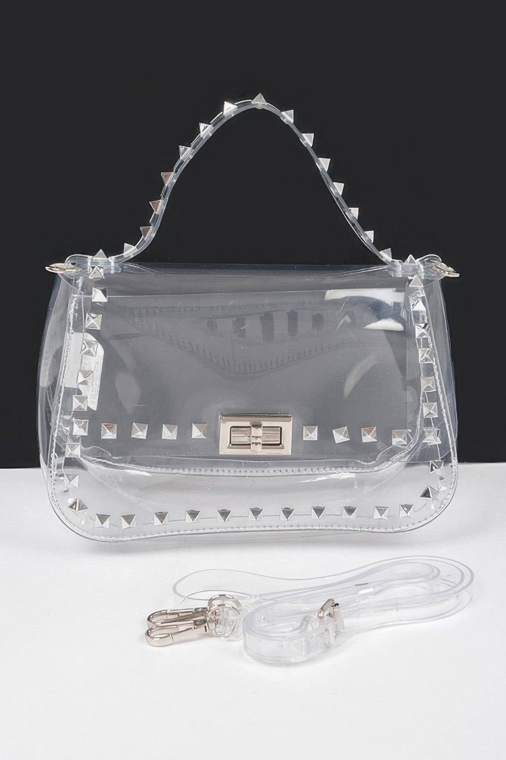 Transparent Metal Studded Top Handle Bag