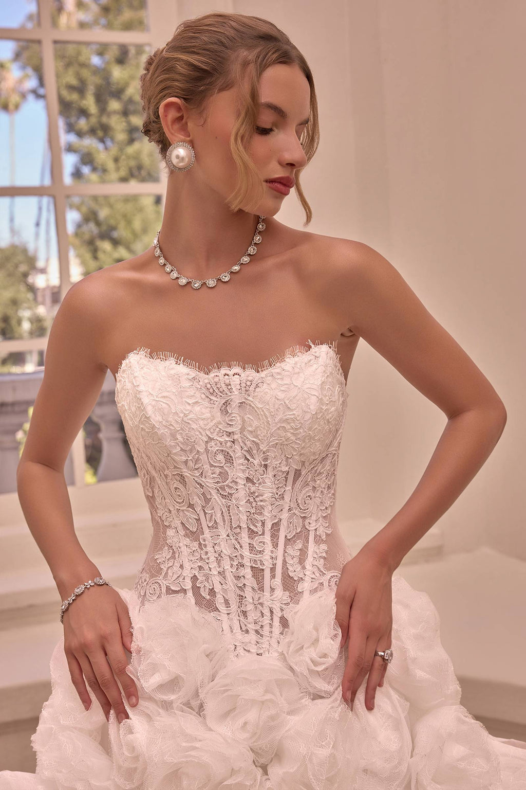 Andrea & Leo WL092 Lace Strapless Rosette Ball Gown