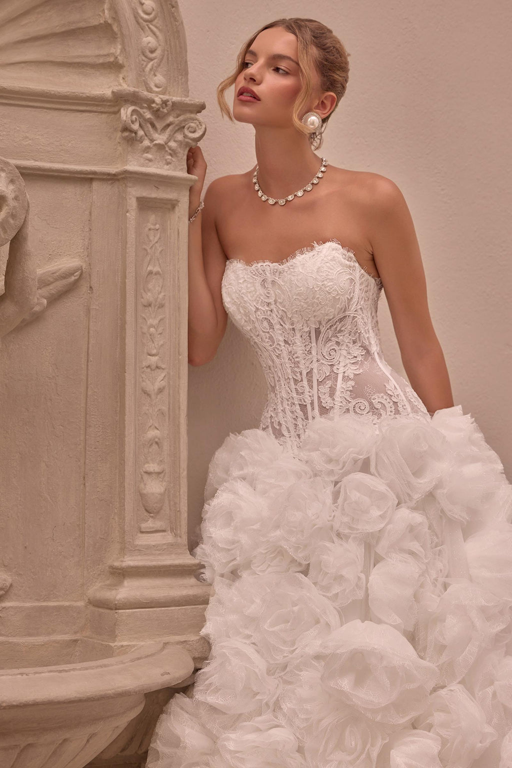 Andrea & Leo WL092 Lace Strapless Rosette Ball Gown