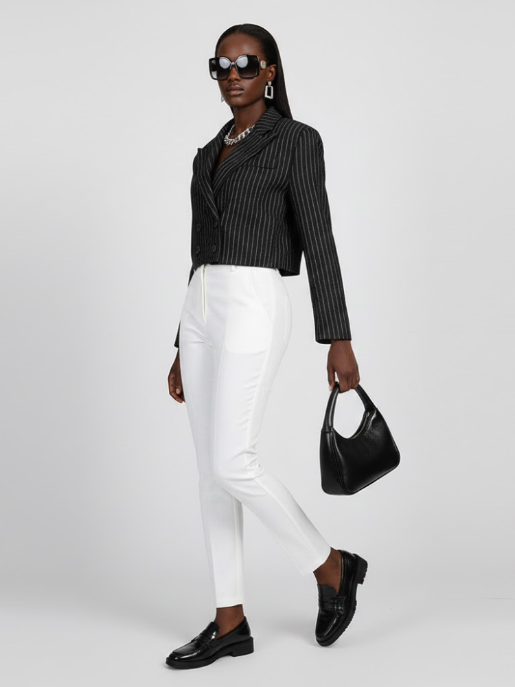 Women's Striped Cropped Tailored Jacket - FORT GREENE: New Collection COUTURE in BROOKLYN - BYMANYC ® New York