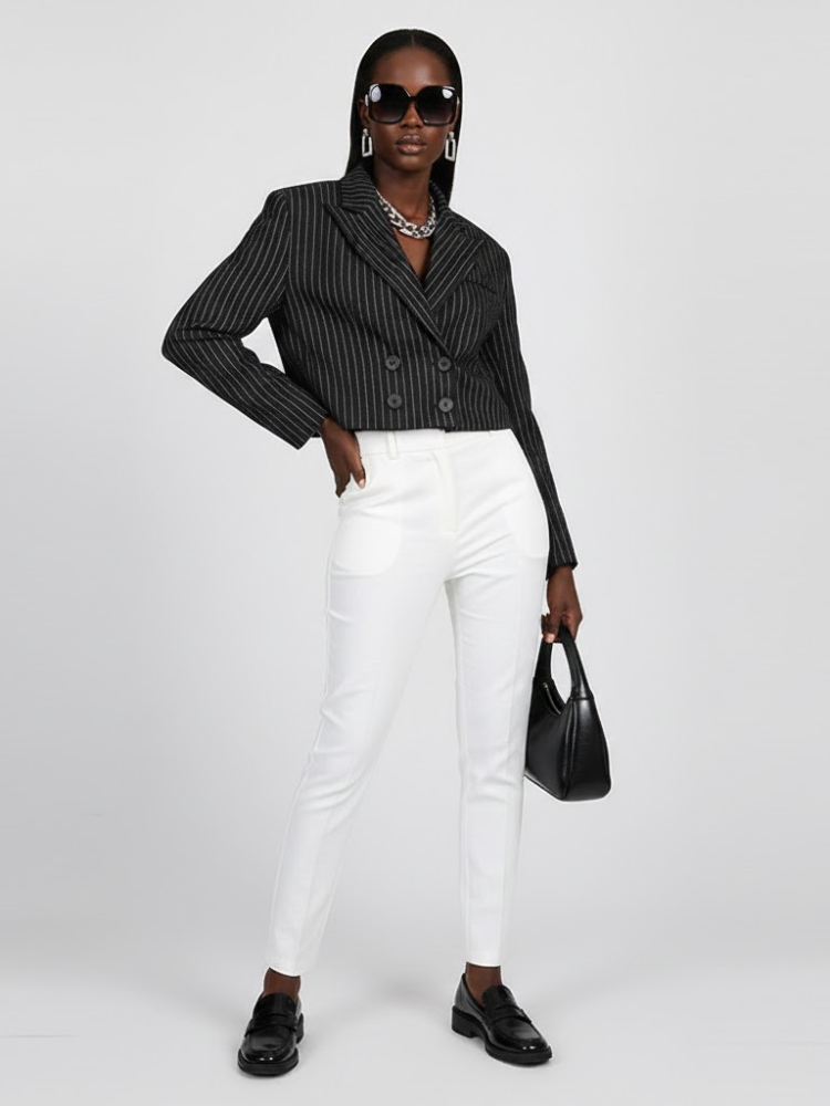 Women's Striped Cropped Tailored Jacket - FORT GREENE: New Collection COUTURE in BROOKLYN - BYMANYC ® New York