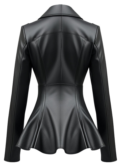 Women Black Peplum Leather Jacket