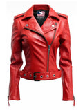 Women Emma Casual Leather Jacket – Red