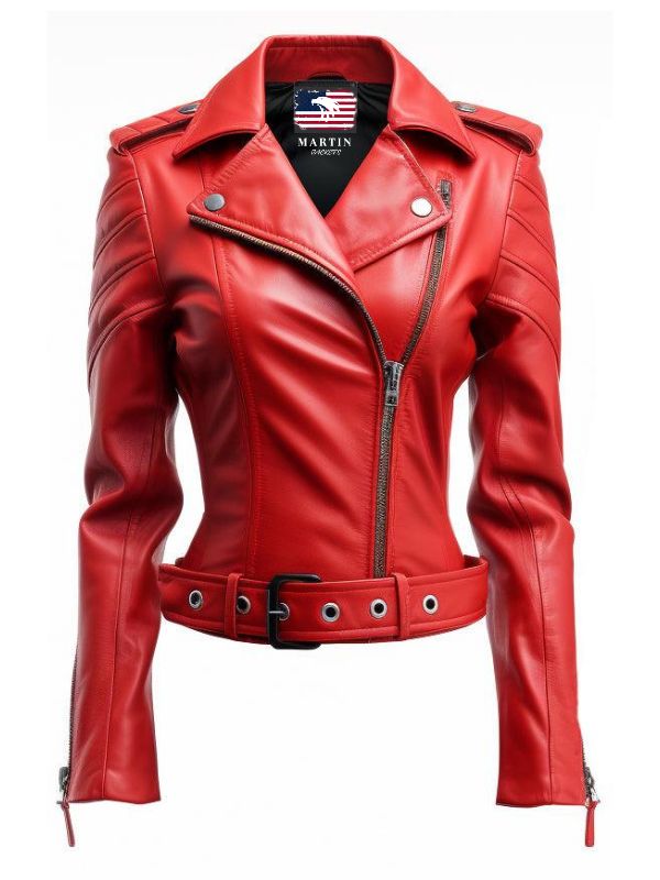 Women Emma Casual Leather Jacket – Red