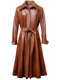 Women’s Tan Leather Coat – Classic Button-Front Outerwear
