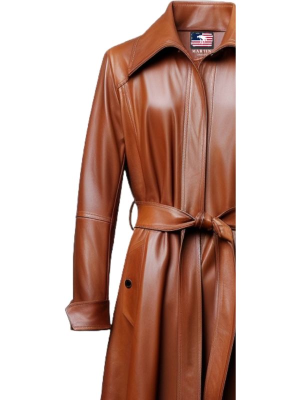 Women’s Tan Leather Coat – Classic Button-Front Outerwear