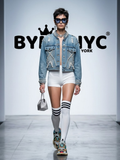 Women's Denim Jacket Pearl Embellished Fringe BYMANYC ® New York CONTEMPORARY VIBRANT MODERN OUTERWEAR - New Collection