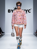 Women's Pink Denim Jacket Rainbow Crystal Studded BYMANYC ® New York CONTEMPORARY VIBRANT MODERN OUTERWEAR - New Collection