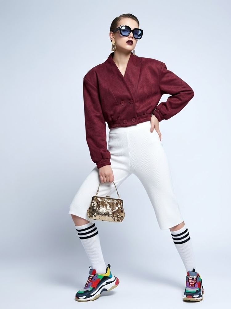 Women's Jacket Faux Suede BYMANYC ® New York SOHO BURGUNDY CROPPED BLAZER - New Collection
