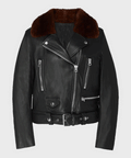 Women’s Black Shearling Motorcycle Leather Jacket