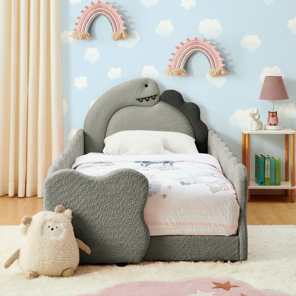 Dinosaur Shaped Toddler Bed with Safety Guardrail - Twin Upholstered Bed