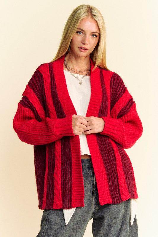 Davi & Dani Cable-Knit Color Block Open Front Cardigan Cozy