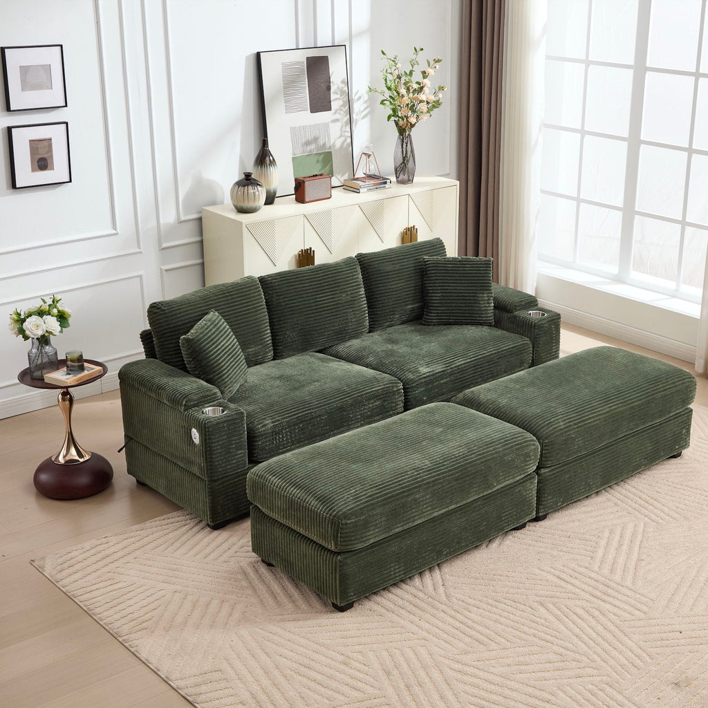 Convertible Sectional Sofa Bed Set with Storage and USB Port - Green