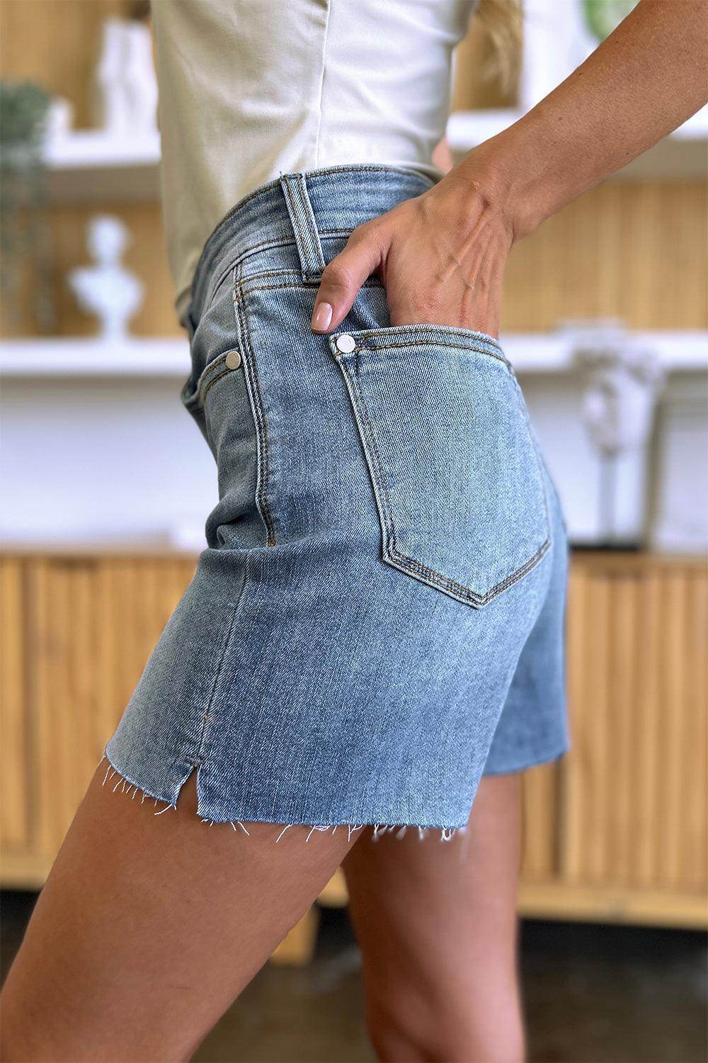 Judy Blue Full Size High Waist Raw Hem Denim Shorts for Women