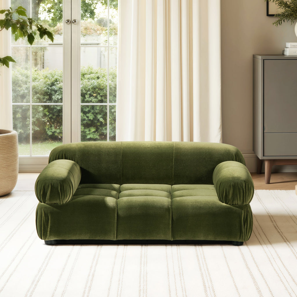 Olive Green Velvet Upholstered Pet Bed with Bolstered Arms - Small to Medium