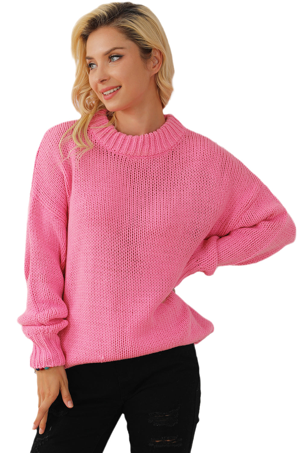 Chunky Drop-Shoulder Turtleneck Sweater