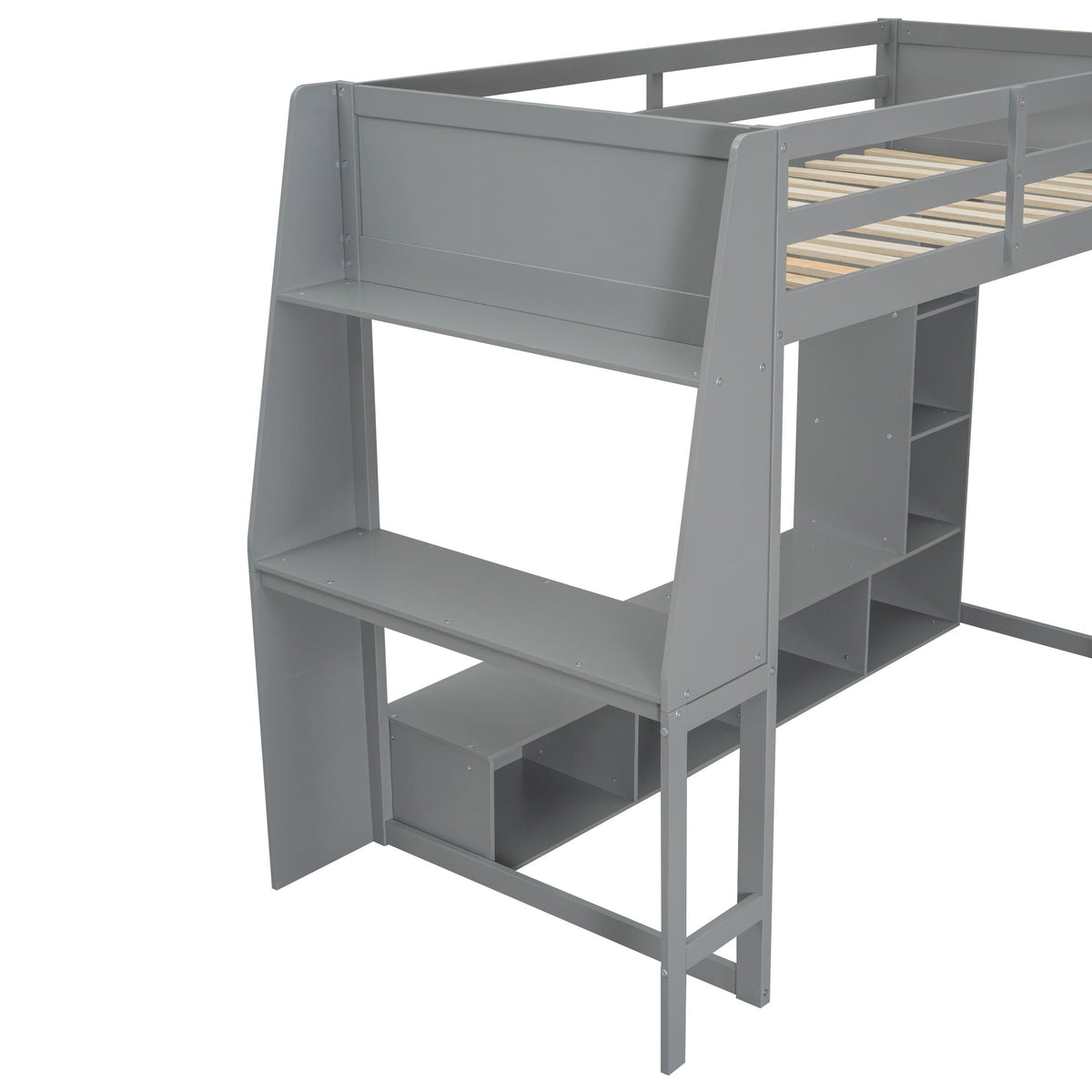 Gaming Loft Bed with Desk and Storage Shelves – LED Lighting – Black or Dark Gray