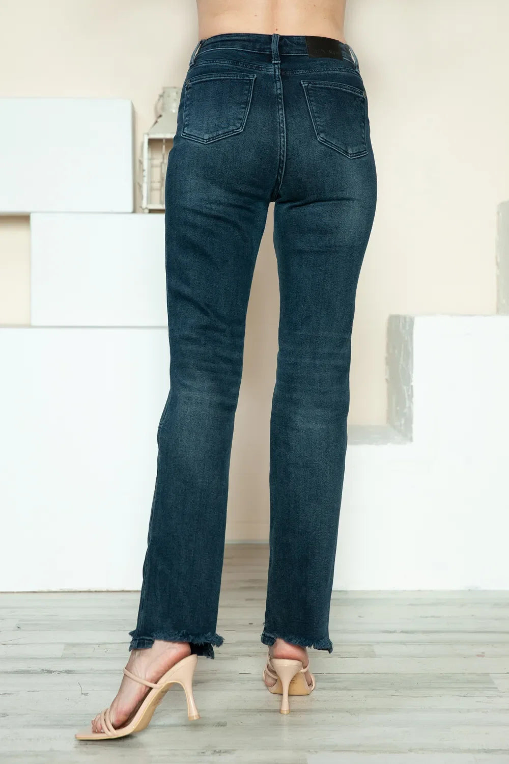 Judy Blue Full Size Button Fly Raw Hem Straight Jeans
