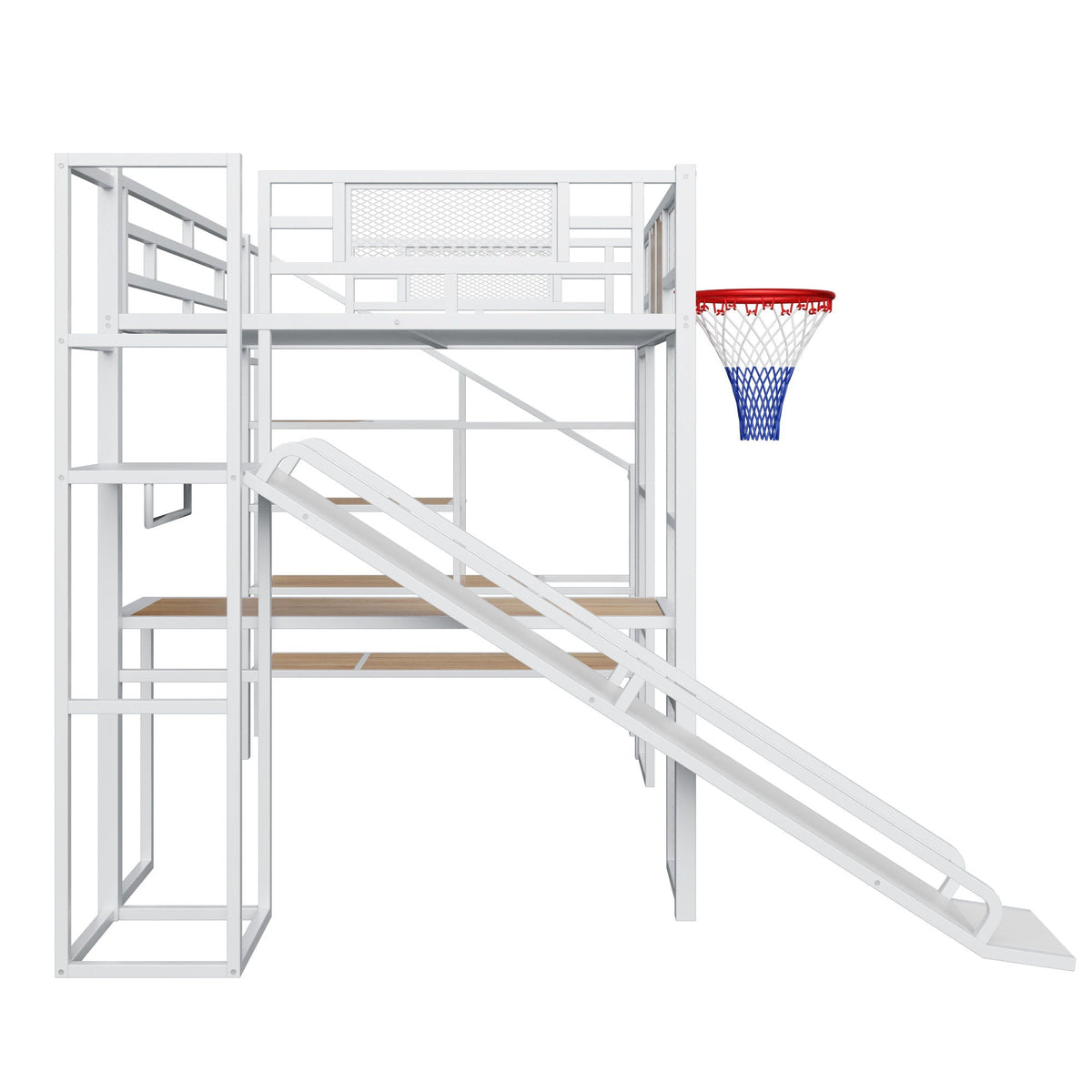 Full Loft Bed with Built-In Desk, Slide & Storage - Black or White