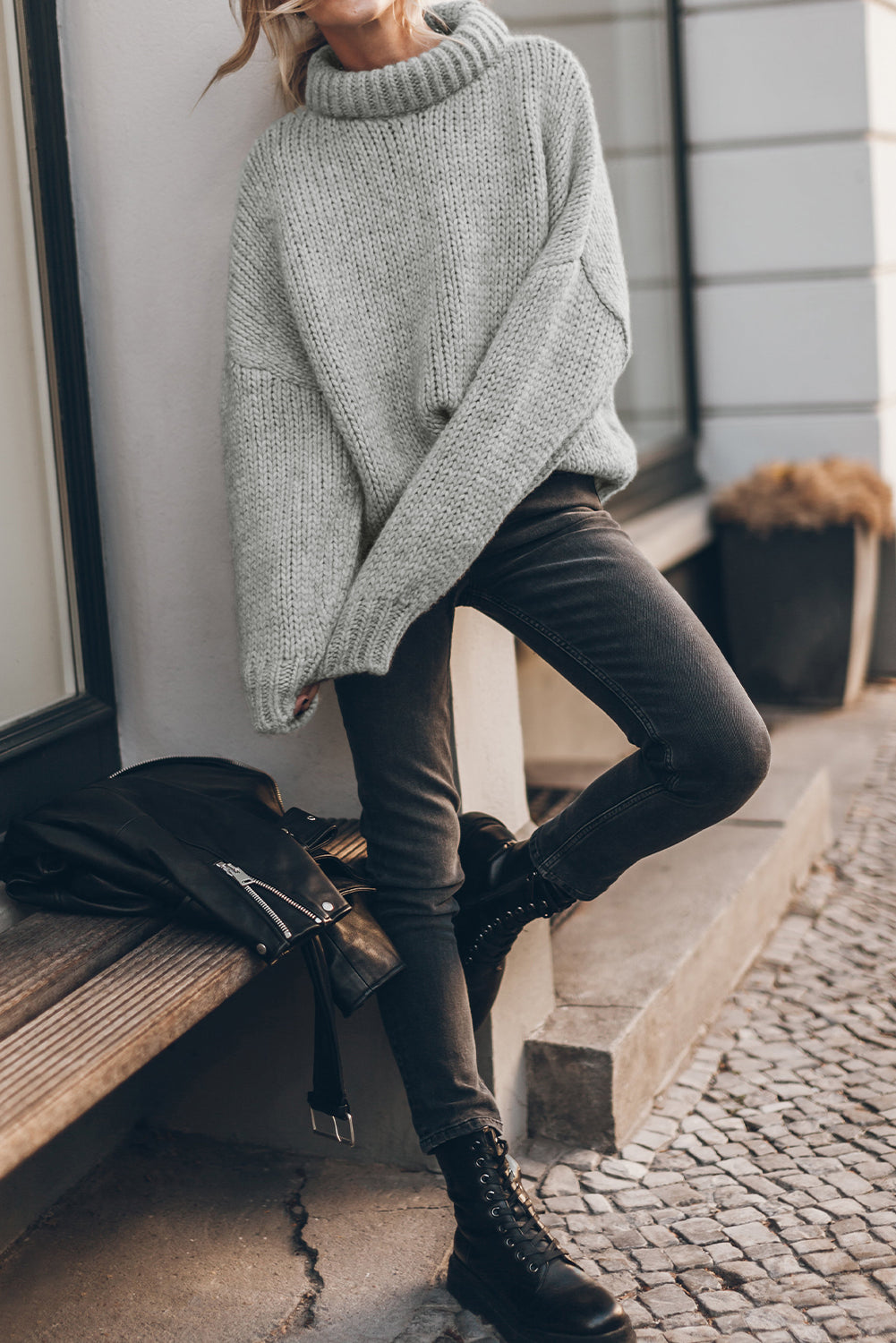 Chunky Drop-Shoulder Turtleneck Sweater