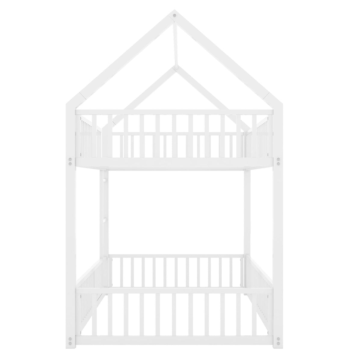 Metal House Bunk Bed with Fence and Door - Twin over Twin