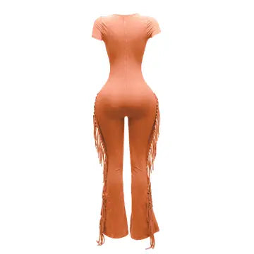Mineral Washed Fringe Jumpsuit