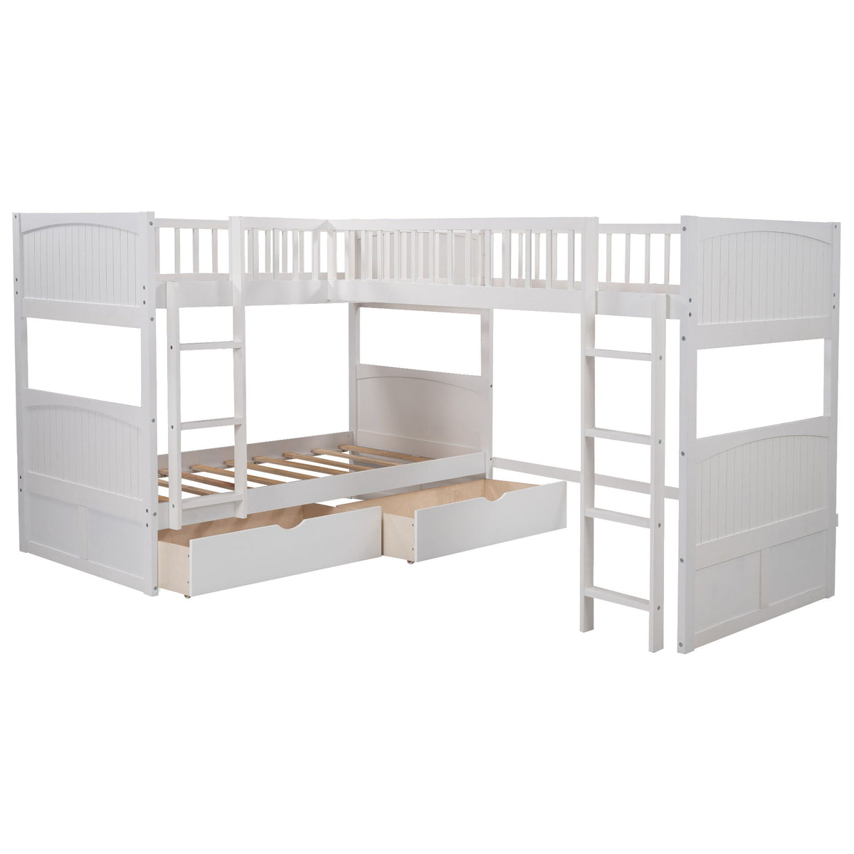 Triple Twin Bunk Bed With Loft and 2 Drawers - Dark Gray or White