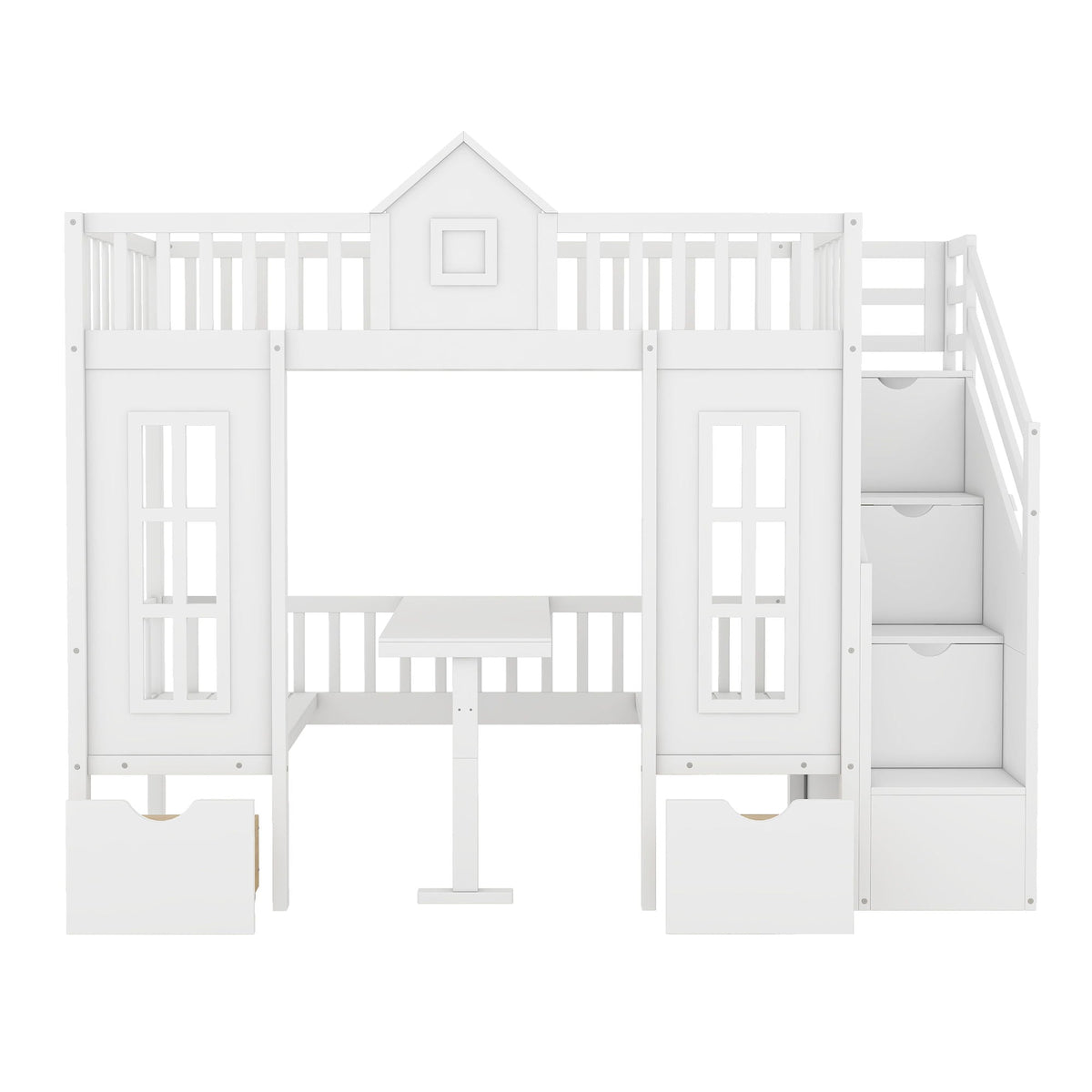 Twin Over Twin Bunk Bed with Convertible Desk - Pink or White