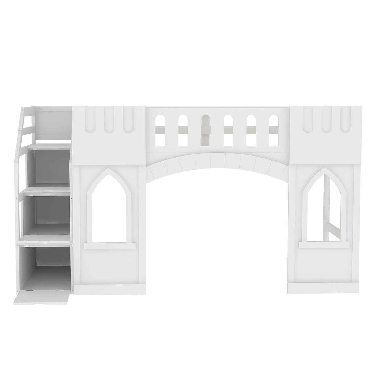 Loft Bed With Storage Staircase and Windows - Twin Size