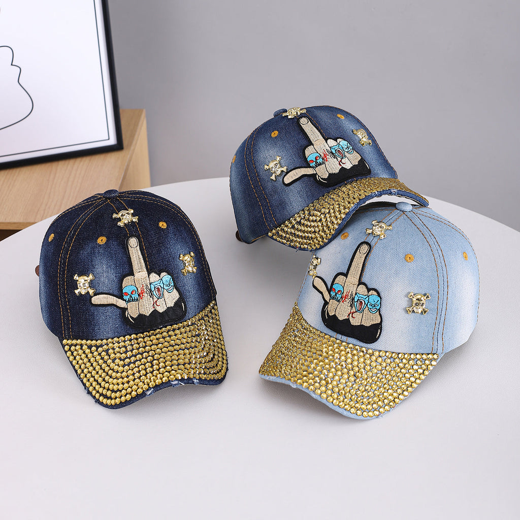 Skull-Detail Flat-Brim Snapback Cap