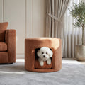 Orange Pet Friendly Ottoman with Removable Cushion and Hidden Pet Nook - Orange