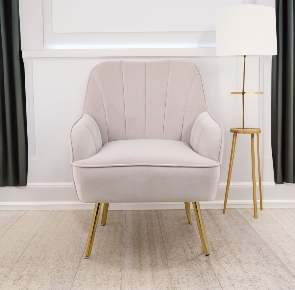 Beige Sherpa-Style Mid-Century Accent Armchair
