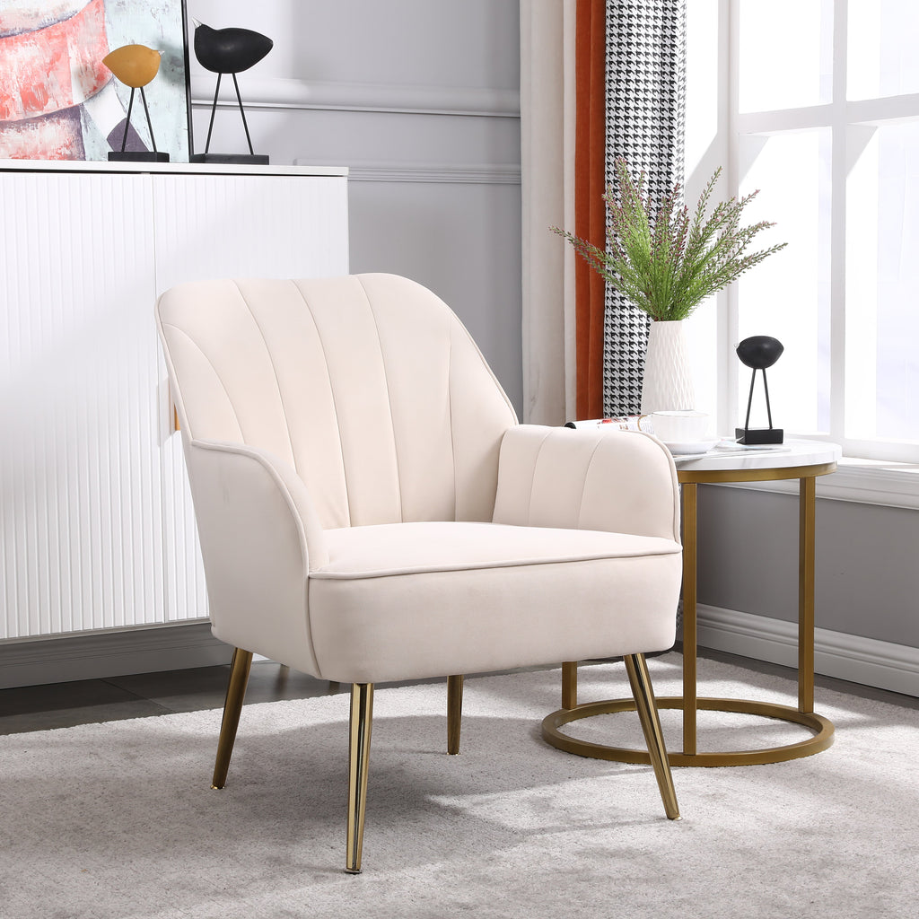 Beige Sherpa-Style Mid-Century Accent Armchair