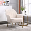 Beige Sherpa-Style Mid-Century Accent Armchair