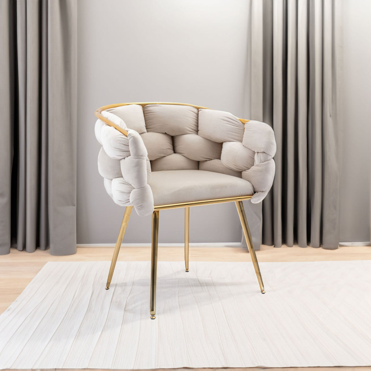 Beige Velvet Accent Chair | Vanity & Bedroom