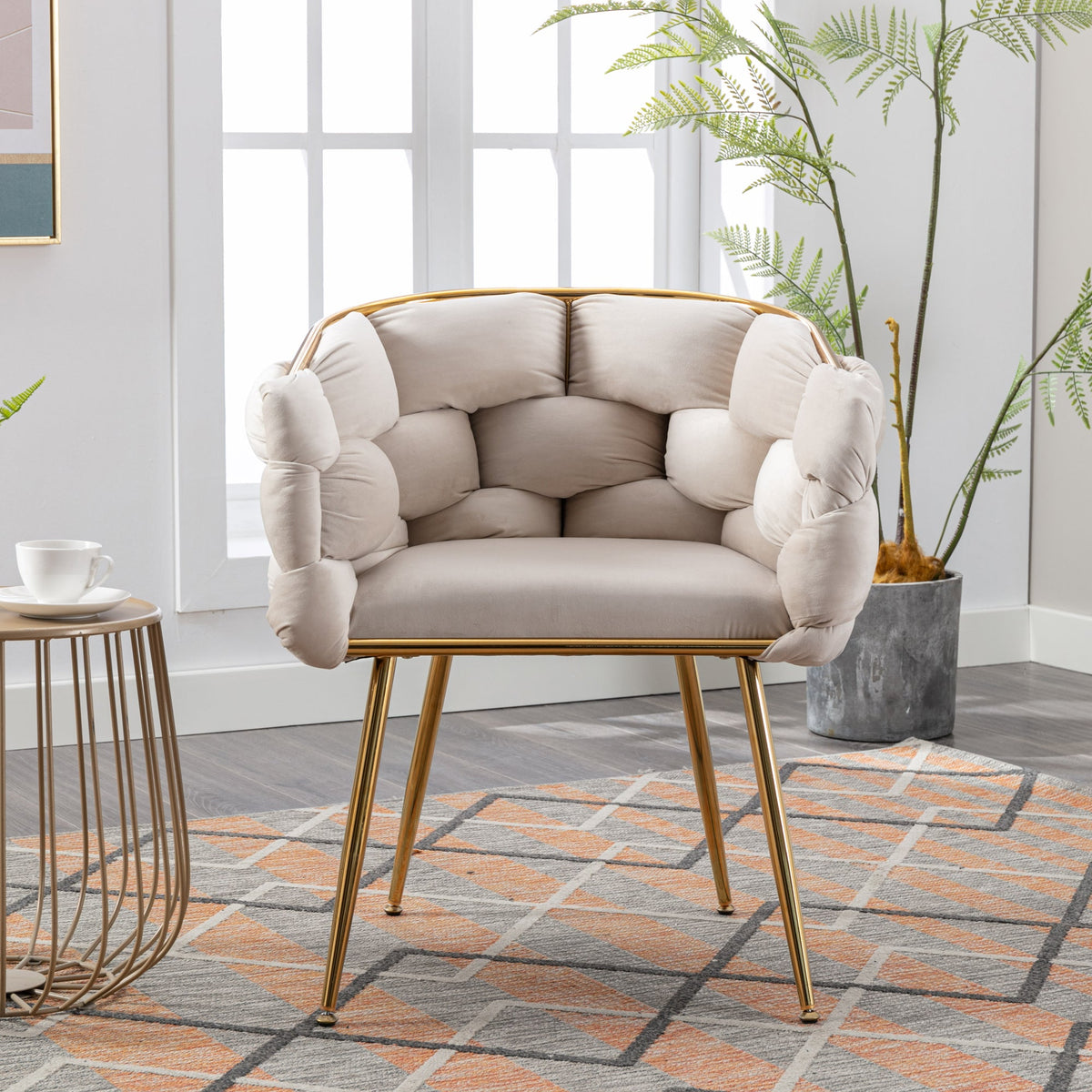 Beige Velvet Accent Chair | Vanity & Bedroom