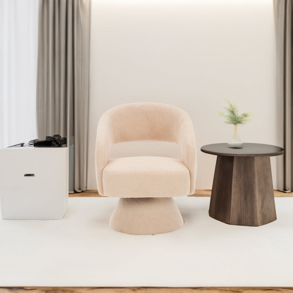 Nude Teddy Fabric Swivel Barrel Accent Chair