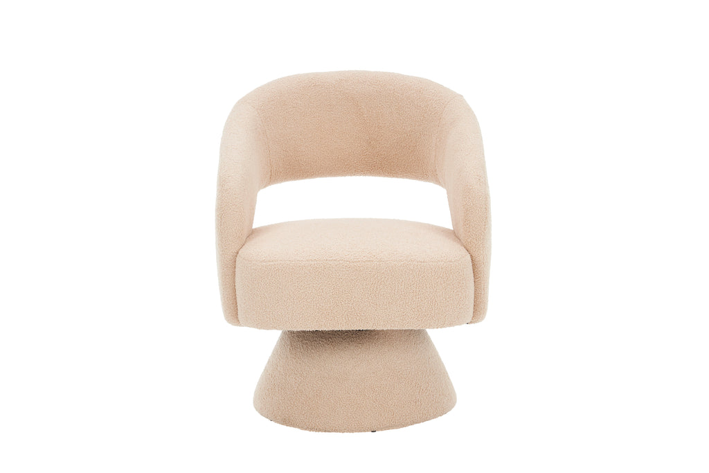 Nude Teddy Fabric Swivel Barrel Accent Chair