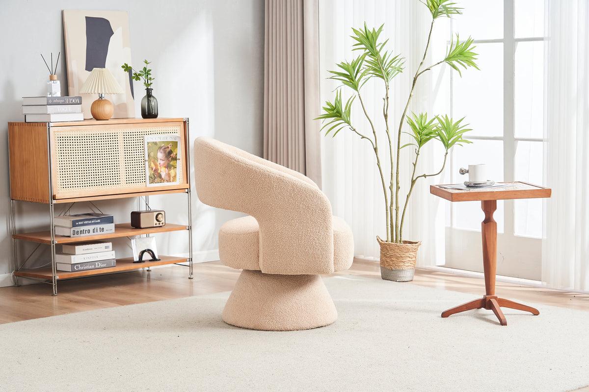 Nude Teddy Fabric Swivel Barrel Accent Chair