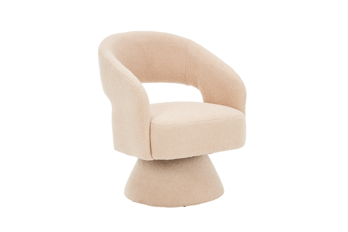Nude Teddy Fabric Swivel Barrel Accent Chair