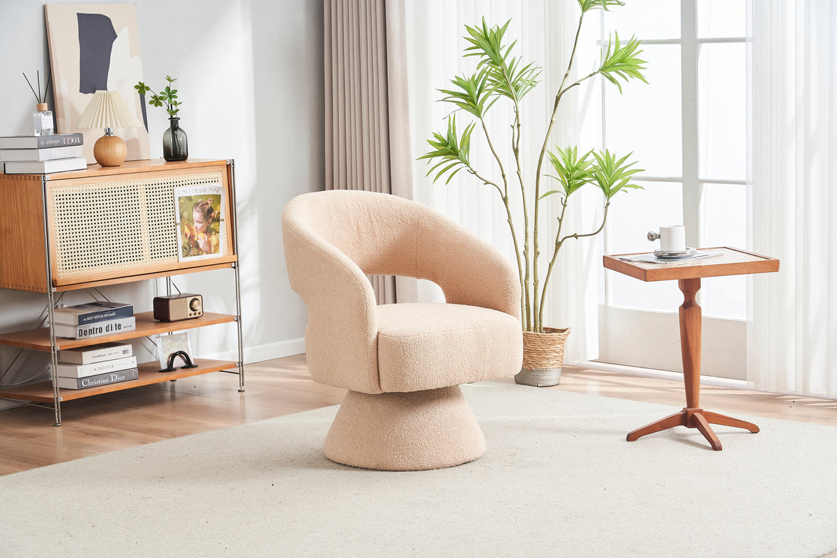 Nude Teddy Fabric Swivel Barrel Accent Chair