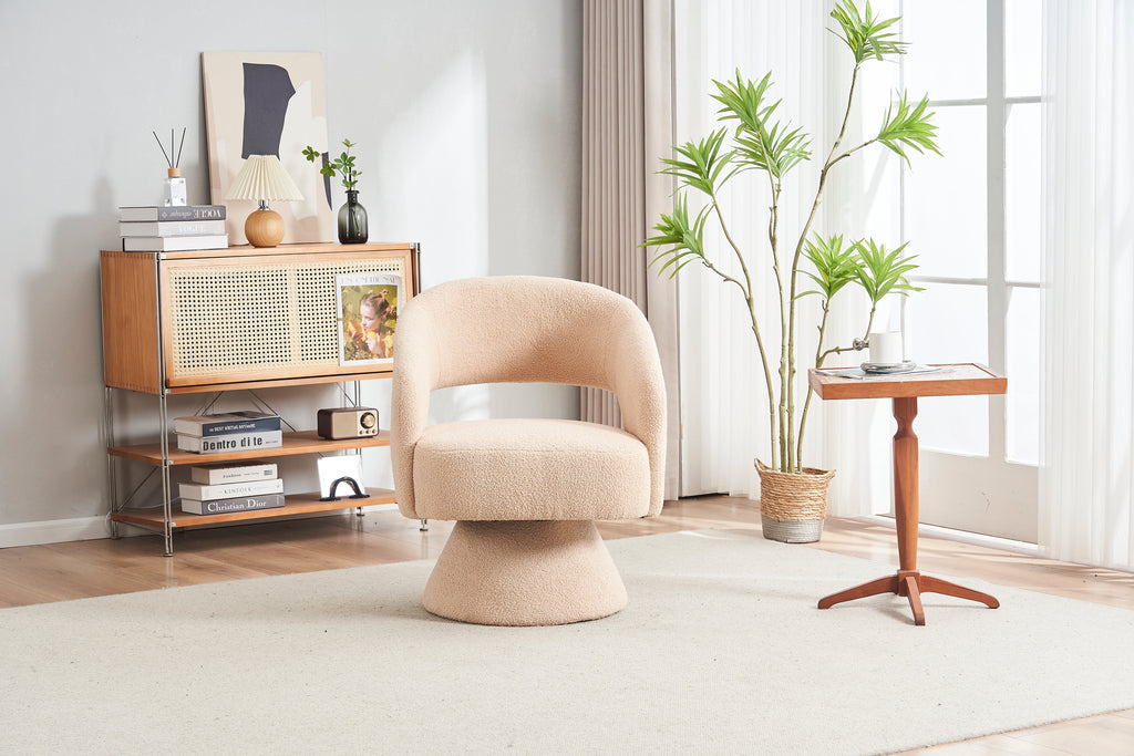 Nude Teddy Fabric Swivel Barrel Accent Chair