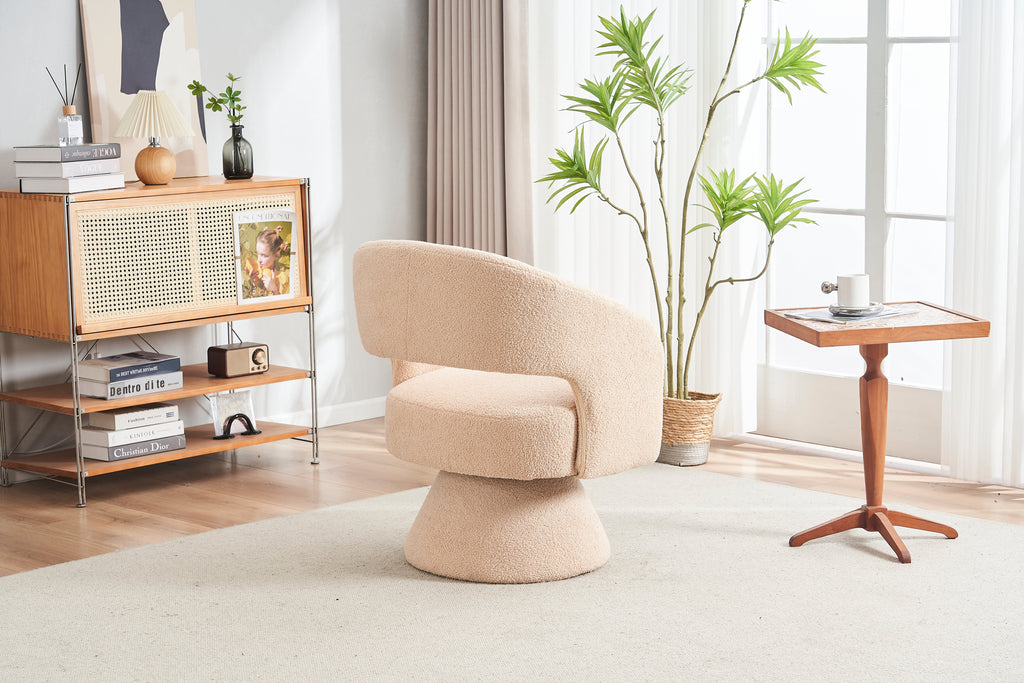 Nude Teddy Fabric Swivel Barrel Accent Chair