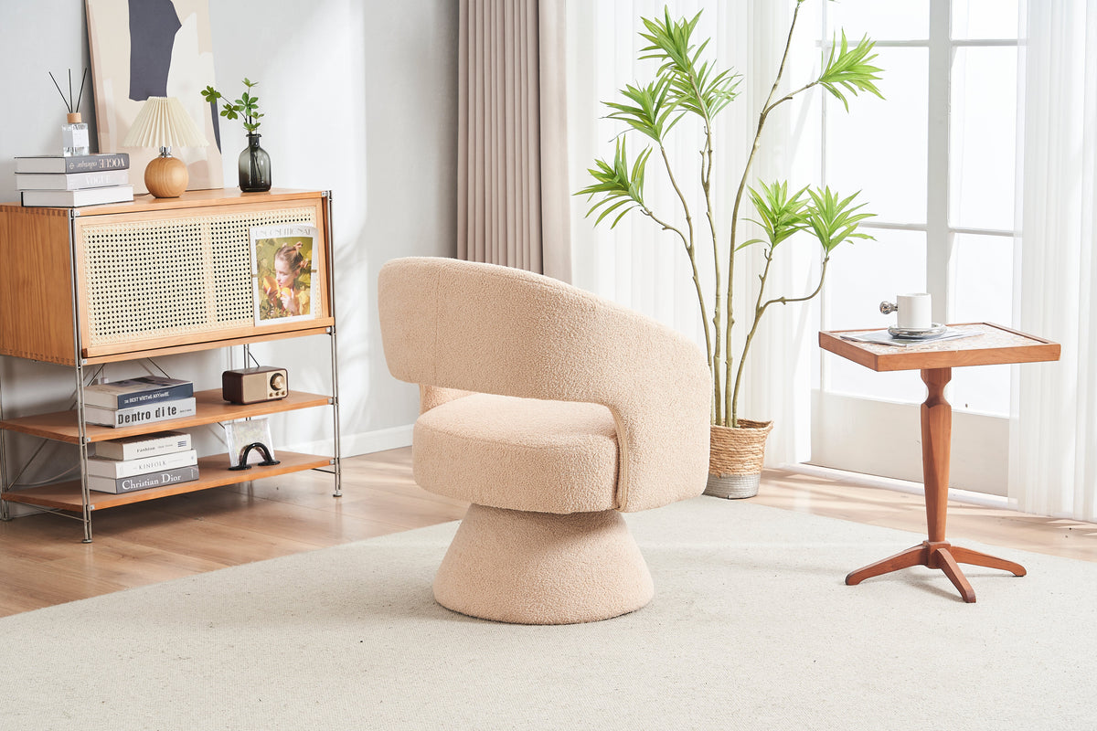 Nude Teddy Fabric Swivel Barrel Accent Chair
