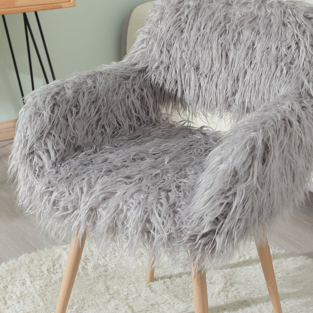 Gray Faux Fur Vanity Chair with Metal Legs
