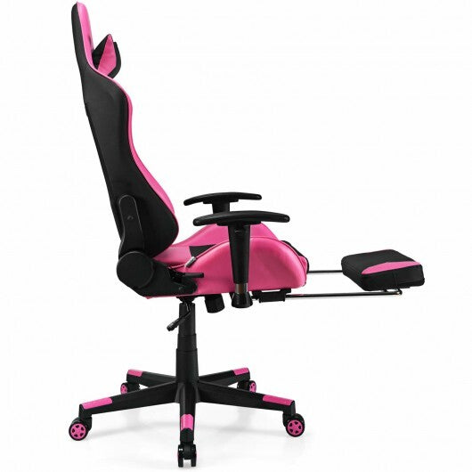 Pink Faux Leather Gaming Chair with Footrest & Lumbar Pillow