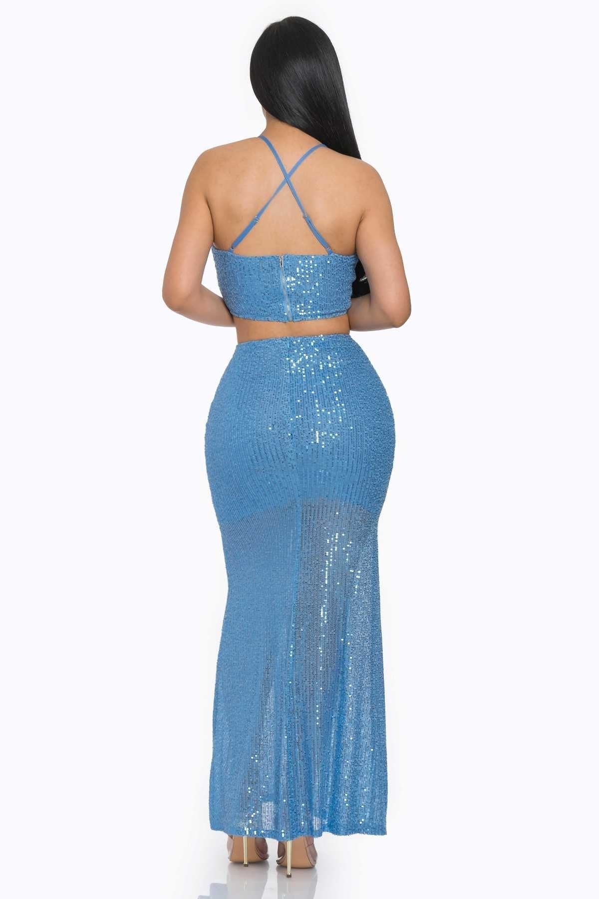 Cross Strap Back Sequin Maxi Skirt Set