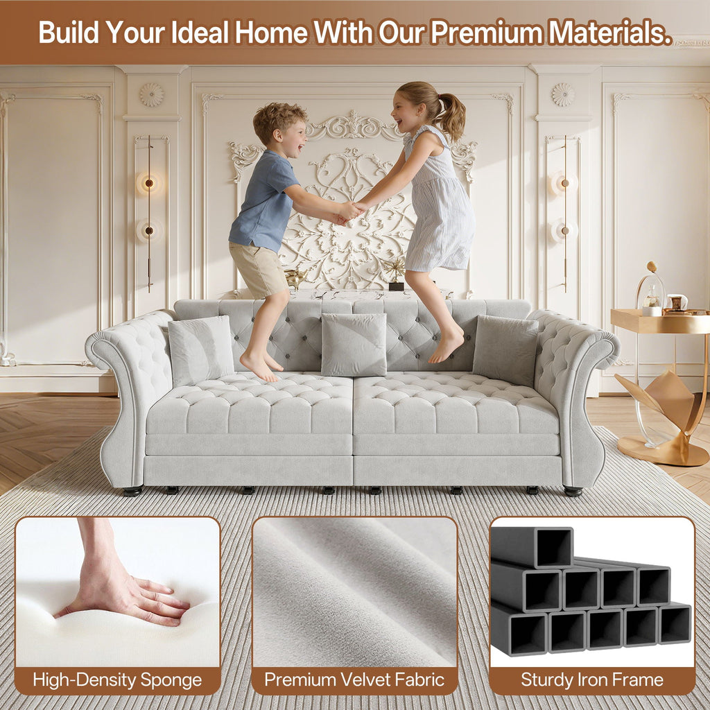 Oversized Chesterfield Pull Out Sofa Bed, Roll Arm Couch